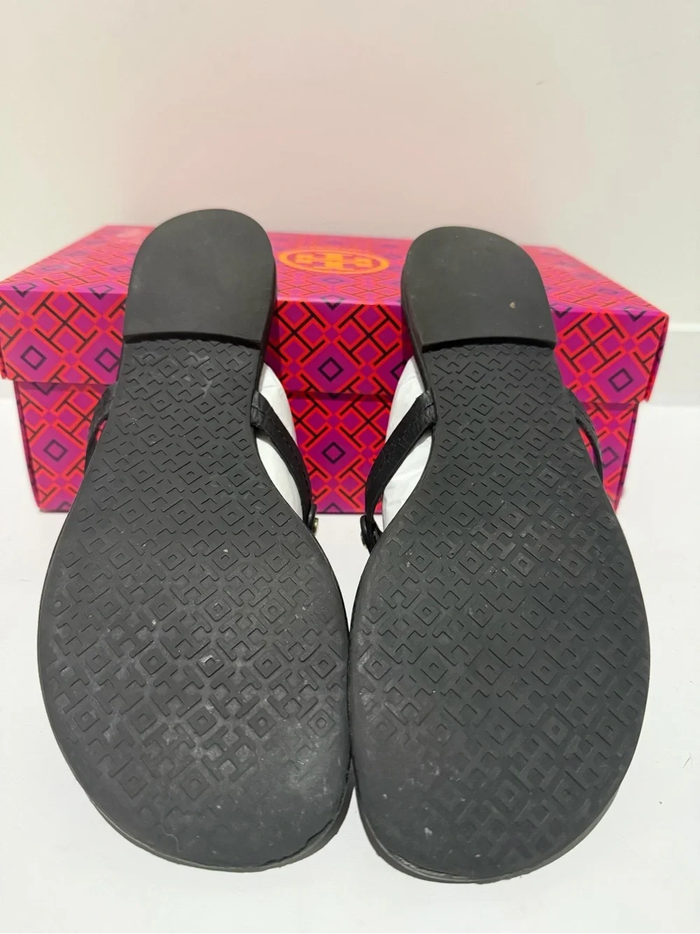 Tory Burch Black Leather Miller Logo Thong Sandals